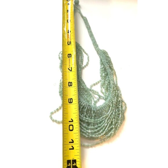 Handcrafted Mint Green Glass Beaded Bib Necklace With Multi-Strand Layered Desig - Picture 6 of 6